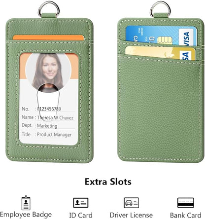 Leather Badge Holder and Adjustable Retractable Lanyards, Quick Release Buckle and Safety Breakaway Lanyards with Swivel Metal Clasp for Offices, Staff, Students, Employees