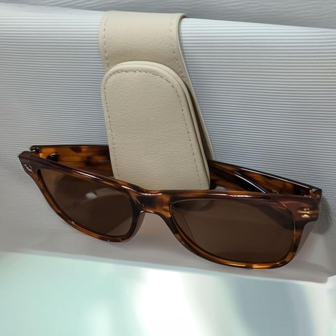 EldHus Car Sunglass Holder for Visor, Magnetic Car Eyeglass Holder Clip, Universal Vehicle Sunglasses Eyeglasses Mount, 1 Pack Beige