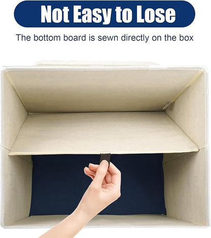 Bagnizer Large 42 Quarts Fabric Storage Bins with Lids [2-Pack] Linen Collapsible Foldable Baskets, Closet Organizer Containers boxes with Handles for Home Office (16.7 x 12 x 12, Navy Blue & White)
