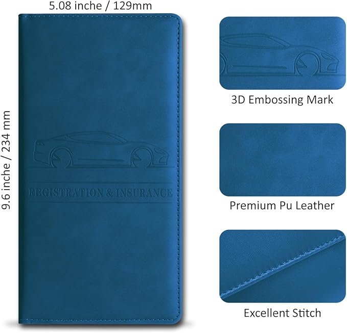 Car Accessories Registration and Insurance Holder,Leather Essential Card Magnetic Shut Vehicle Glove Box Organizer Case for Auto Driver License Document Truck Motorcycle Boat Men Women-Dark Blue