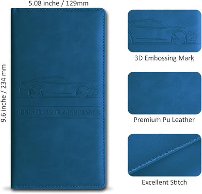Car Accessories Registration and Insurance Holder,Leather Essential Card Magnetic Shut Vehicle Glove Box Organizer Case for Auto Driver License Document Truck Motorcycle Boat Men Women-Dark Blue