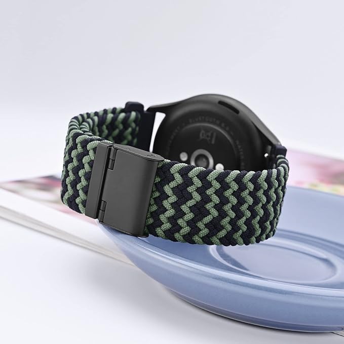 WOCCI 20mm Braided Nylon Watch Band for Men and Women, Quick Release, Black Stainless Steel Buckle (Green Black)