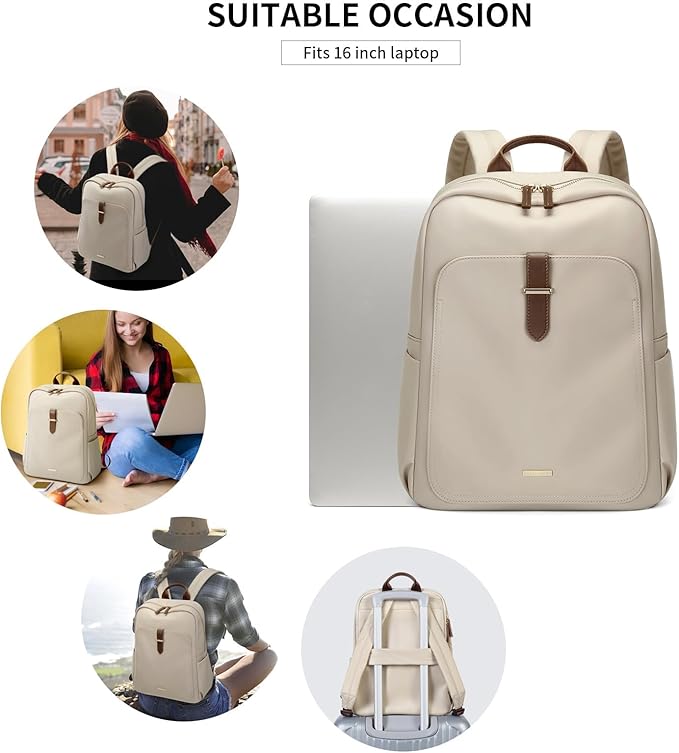 Laptop Backpack for Women,Carry on Travel Backpack Casual Work Business Backpacks Purse College,16 Inch,Apricot