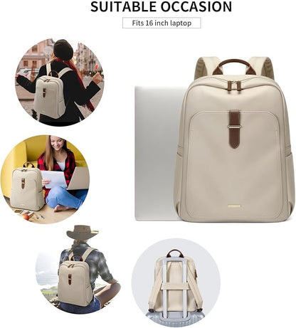 Laptop Backpack for Women,Carry on Travel Backpack Casual Work Business Backpacks Purse College,16 Inch,Apricot