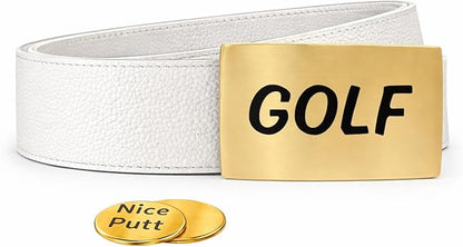 CauraCo Golf Belt Genuine Leather With Gold Buckle Included Ball Marker For Mens Womens Golfers Golfing Shorts And Long Pants
