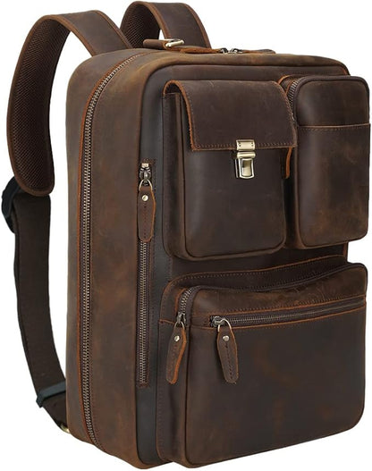 TIDING Men's Leather Convertible Backpack 15.6 Inch Laptop Briefcase Messenger Bag Work Business Travel Rucksack