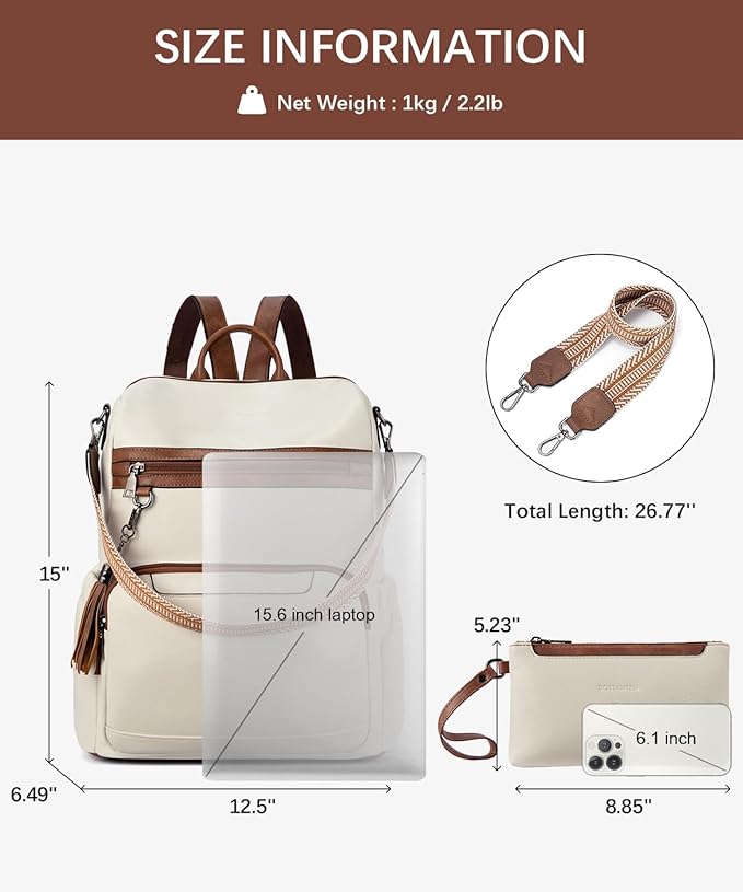 BOSTANTEN PU Leather Laptop Backpack for Women Designer Travel Backpack with Laptop Compartment Ladies Computer Shoulder Bags