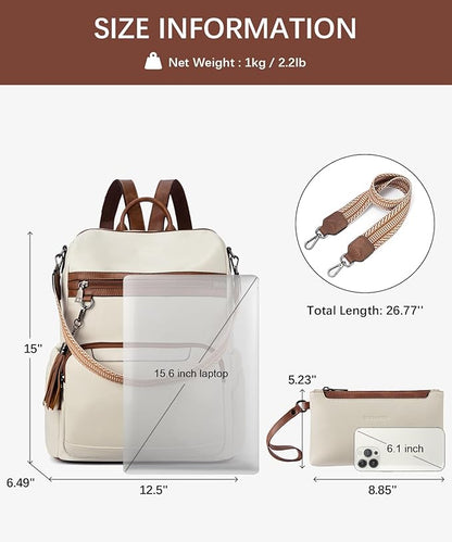 BOSTANTEN PU Leather Laptop Backpack for Women Designer Travel Backpack with Laptop Compartment Ladies Computer Shoulder Bags