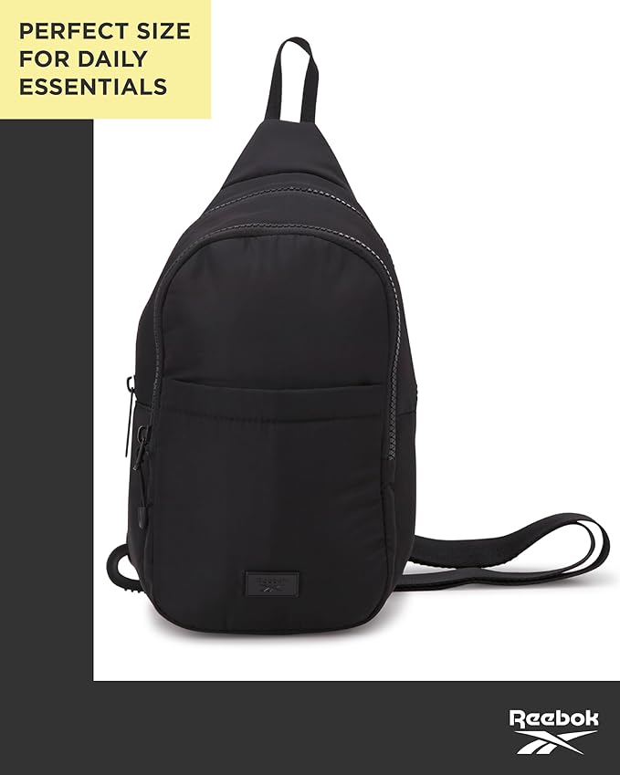 Reebok Unisex Crossbody Sling Bags – Compact Convertible Strap Cross Body Bag Travel Sling Bag - Gym & Travel Essential, Thea II Black
