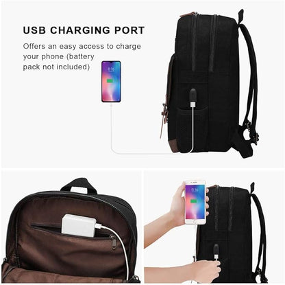 Modoker Eco-Friendly Canvas Backpack for Men Women, Vintage Rucksack Fits Most 15.6 Inch Laptop (Black, Fits up to 15.6" laptop)
