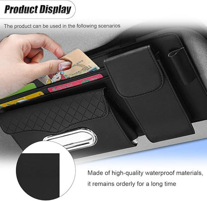 ZIMISI Leather Car Visor Organizer, Sun Visor Storage Bag, Car Tissue Holder, Multi-Pocket Document Holder, Vehicle Travel Accessories for Pen, License, Cards, Sunglasses, Tissues (Black)