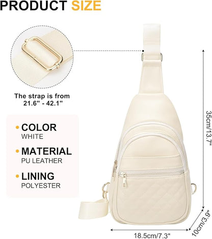 Crossbody Bags for Women Men,Leather Sling Bag Cross Body Backpack for Women, Casual Chest Bag Daypack for Travel Hiking, White