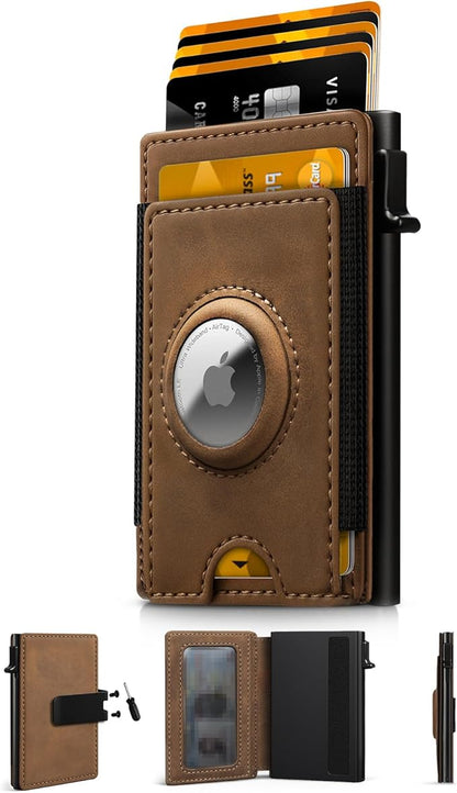 IW Slim Airtag Wallet for Men: Pop Up Bifold Wallet with Detachable Money Clip ID Window for Air Tag(1st & 2nd Generation) - RFID Blocking for 8-10 Cards Cash - Gift Box Included (Light Brown)