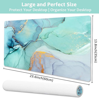 Large Desk Mat, Dual Side PU Leather Waterproof Mousepad Desk Pad, Desk Protector Writing Pads Desk Accessories for Office and Home (B-Green Marble, 24''X14'')