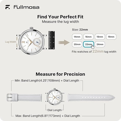 Fullmosa Watch Band, Quick Release Leather Watch Strap for Men Women, Replacement Bands Width 12mm 14mm 16mm 18mm 19mm 20mm 21mm 22mm 24mm