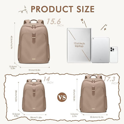 Laptop Backpack for Women,Casual Work Business Backpacks Purse Carry on Travel Backpack,15.6 Inch,Champagne Brown