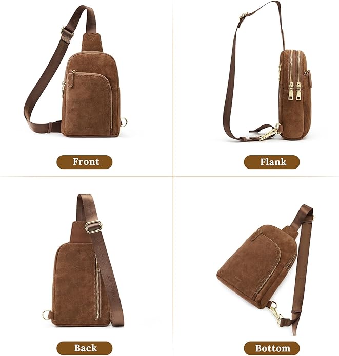 S-ZONE Genuine Leather RFID Blocking Small Sling Bag Women Crossbody Fanny Packs