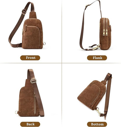 S-ZONE Genuine Leather RFID Blocking Small Sling Bag Women Crossbody Fanny Packs