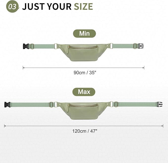 Faux Leather Belt Bag for Women, Crossbody Fanny Pack with Adjustable Strap, Back Zipper Pocket, Large Capacity Waist Pack for Travel, Concerts, Green