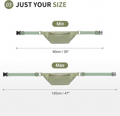 Faux Leather Belt Bag for Women, Crossbody Fanny Pack with Adjustable Strap, Back Zipper Pocket, Large Capacity Waist Pack for Travel, Concerts, Green