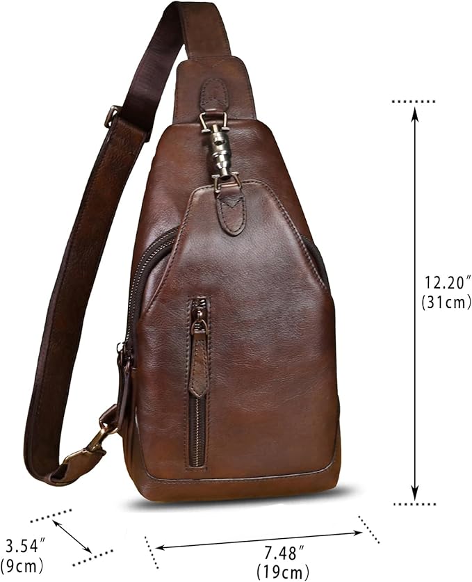 LRTO Genuine Leather Sling Bag for Men and Women Real Leather Shoulder Crossbody Bag Chest Bag Sling Backpack Purse
