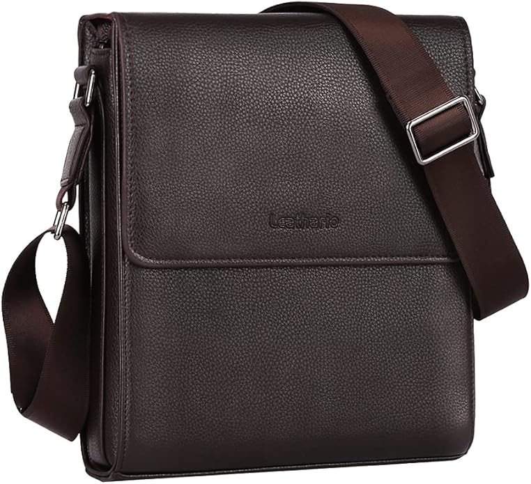Leathario Men's Crossbody Bag,Vegan Leather Shoulder Messenger Purse Sling Satchel For Work Business Travel