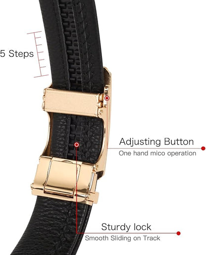 Aurolran Men&Womens Leather Dress Belt Business Automatic Buckle Belt Color-Black Silver Gold