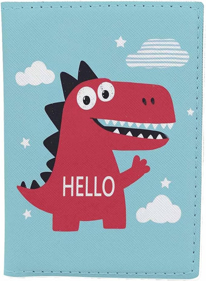 Cartoon Dinosaur Passport Holder for Travel Hello Red Lovely Dino PU Leather Passport Cover Wallet Cute Passport Card Holder for Women and Men