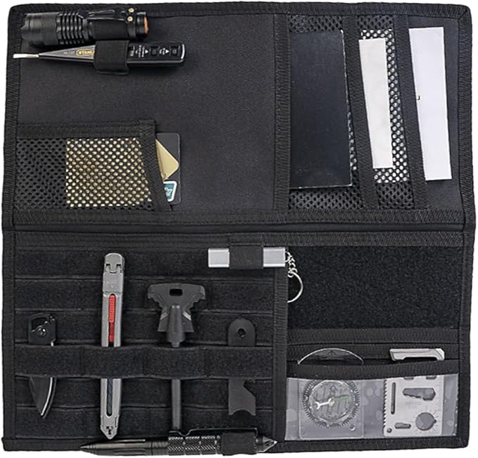 ZIMISI Tactical Molle Car Visor Organizer, 600D Oxford Cloth Truck Visor Molle Panel Sunshade Storage Pouch Holder with Multi-Pocket, Tactical Gear Car Sun Visor Organizer for Most Cars (Black)