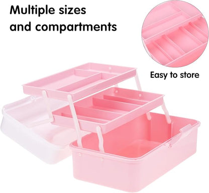 Hair Accessories Organizer, Tackle Box Craft Storage Portable Folding Toolbox, Plastic Tool Box with Handle for Sewing Supplies, Medicine, Art Supplies, Nails Accessories 12.5inch Dusty Pink