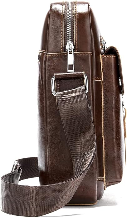 Hebetag Small Leather Sling Shoulder Bag Messenger Pack for Men Women Outdoor Travel Business