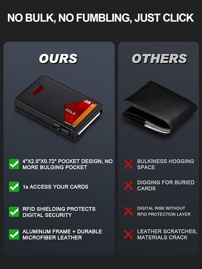 Wallet for Men, Slim Minimalist Wallet with Money Clip＆ID Window, RFID Blocking Pop-Up Credit Card Holder, Smart Auminum Mens Wallet Holds 9-13 Cards (Gift Box) (Black)