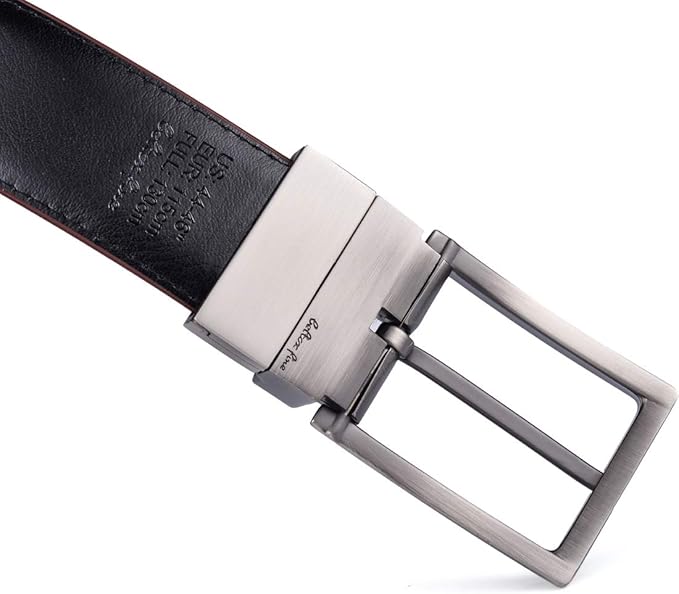 beltox fine Men's Dress Belt Leather Reversible 1.25" Wide Rotated Buckle Gift Box