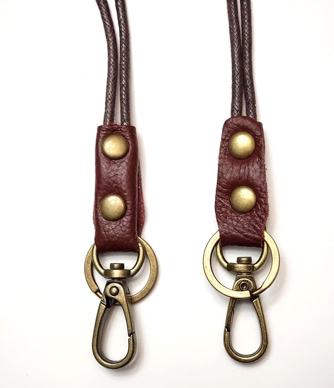 Aslana Genuine Leather Rope Necklace Lanyard for Key ID Badge Holder, Lobster Claw Clasp, Vintage Retro Style (1-Pack,19in Neck Lanyard, Rope Burgundy Leather)