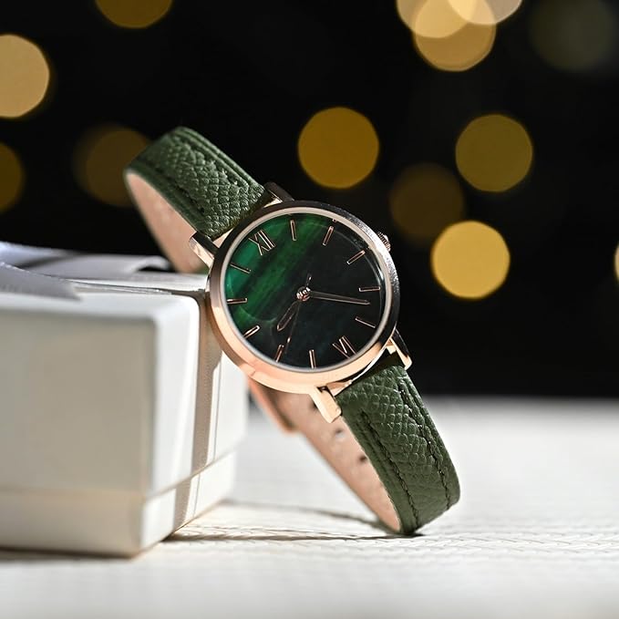WOCCI 12mm Grace Leather Watch Band for Ladies, Top Grain Leather, Quick Release Replacement Strap with Rose Gold Buckle (Reseda Green)