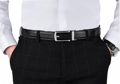 Men's Belt, Leather Ratchet Belt For Men's Dress 3.0cm,1 1/8" Size Adjusted Automatic Buckle