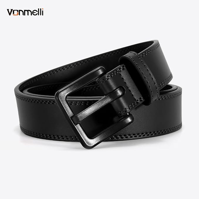 VONMELLI Nickel Free Leather Belt for Men, Non Metal TSA Approved Men’s Belt for Jeans with Hypoallergenic Buckle