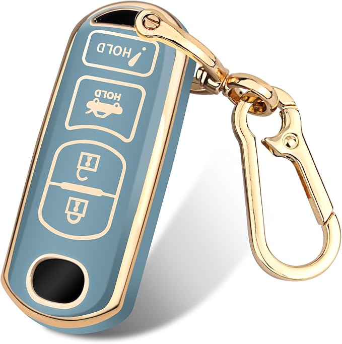 FT FUNTOR for Mazda Key Fob Cover,4 Buttons TPU Key Cover with Golden Edge,Compatible with Mazda 3 6 8 CX-3 CX-5 CX-7 CX-9 Atenza Miata MX-5 with Keychain (A-Blue)