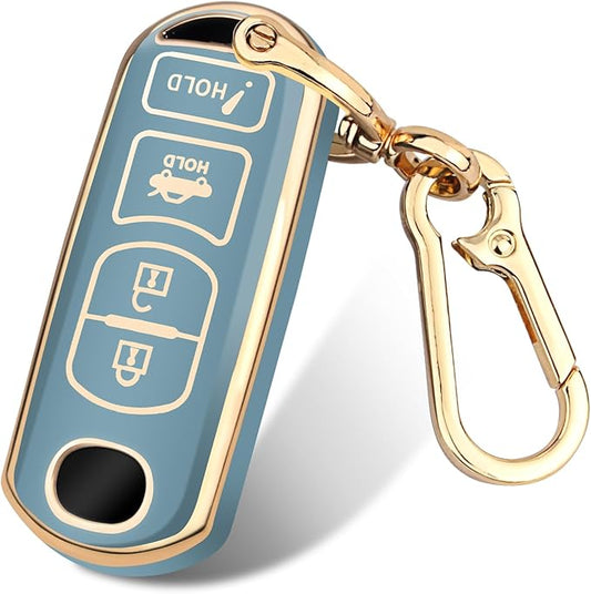 FT FUNTOR for Mazda Key Fob Cover,4 Buttons TPU Key Cover with Golden Edge,Compatible with Mazda 3 6 8 CX-3 CX-5 CX-7 CX-9 Atenza Miata MX-5 with Keychain (A-Blue)