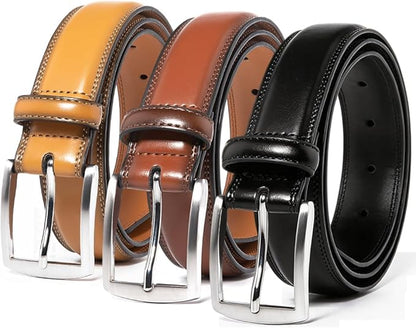 Mens Genuine Leather Dress Belt for Men, Handmade, 100% Cow Leather,Classic Casual and Business Belt Prong Buckle