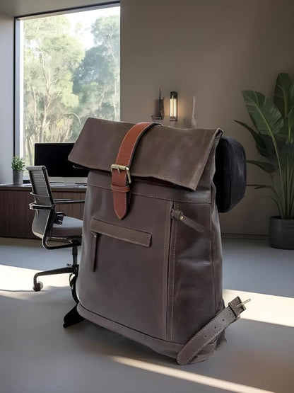 VANSI Soft Leather Men Women Laptop Backpack School College Office (Olive Green)