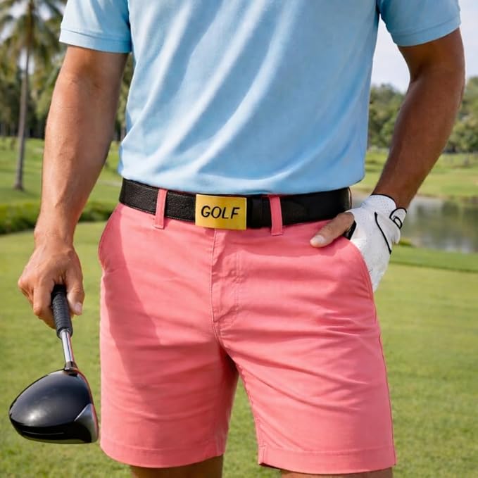 CauraCo Golf Belt Genuine Leather With Gold Buckle Included Ball Marker For Mens Womens Golfers Golfing Shorts And Long Pants