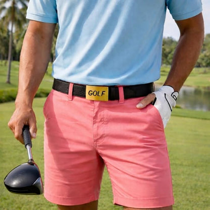 CauraCo Golf Belt Genuine Leather With Gold Buckle Included Ball Marker For Mens Womens Golfers Golfing Shorts And Long Pants
