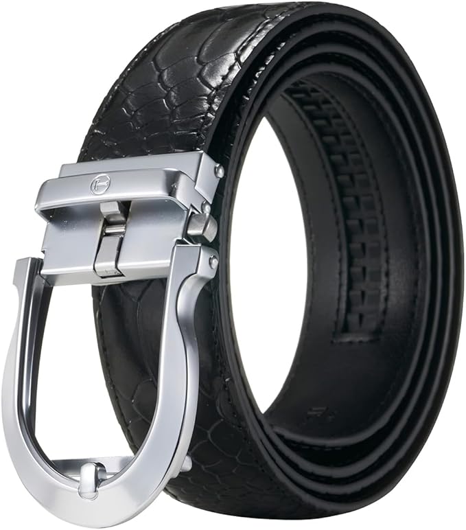 Tonywell Men's Ratchets Belt, Crocodile Embossed Texture, 1-3/8 Wide, Alligator Brown