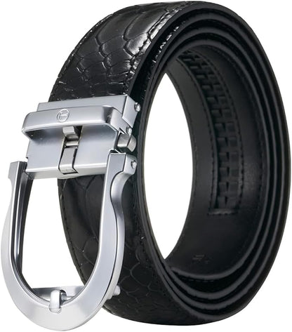 Tonywell Men's Ratchets Belt, Crocodile Embossed Texture, 1-3/8 Wide, Alligator Brown