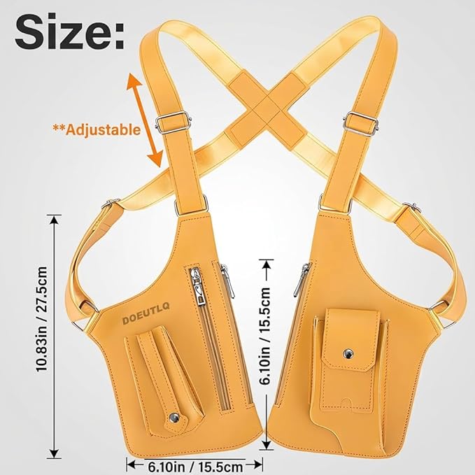 Leather Double Shoulder Armpit Bag for Men Underarm Concealed Rover The Holste Vest for Mens Adjustable Leather Bag (Yellow)