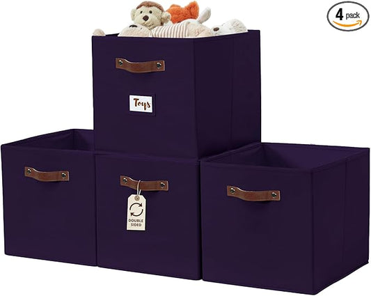 DECOMOMO Storage Baskets, 13x15x13 Storage Cube Bins with Labels for Organizing Shelves Kallax (Kallax / 4pcs, Deep Violet)