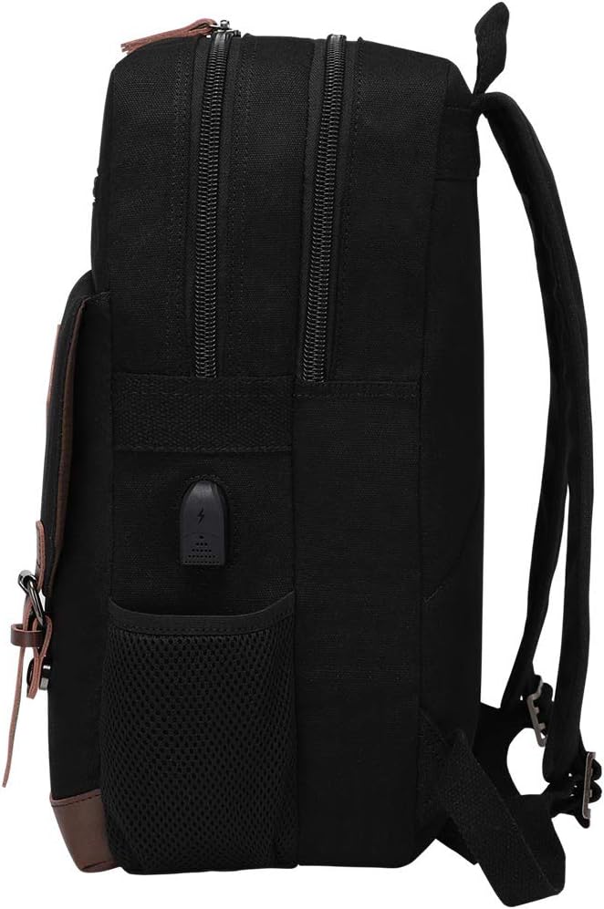 Modoker Eco-Friendly Canvas Backpack for Men Women, Vintage Rucksack Fits Most 15.6 Inch Laptop (Black, Fits up to 15.6" laptop)