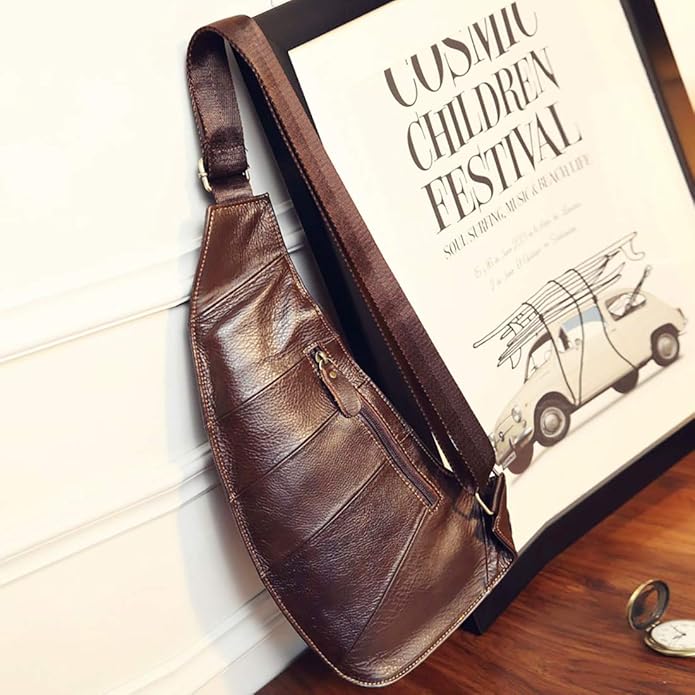 KPYWZER Vintage Leather Sling Bag Backpack for Men Crossbody Shoulder Chest DayPack Backpacks