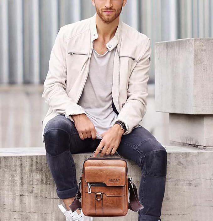 Zipper Buckle Leather Messenger Bag Crossbody Shoulder Bag Vintage Handle Bags | Zipper, Buckle, Leather, Vintage